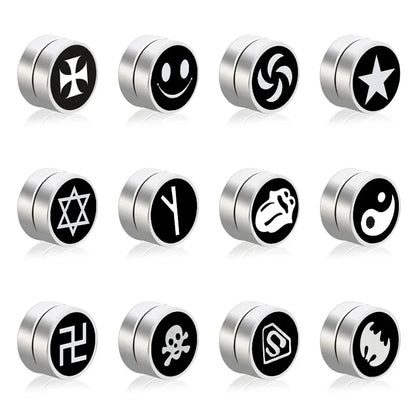 Mens Hip Hop Enamel Magnetic Earrings - Patterned Studs