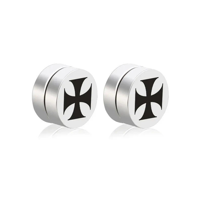 Mens Hip Hop Enamel Magnetic Earrings - Patterned Studs