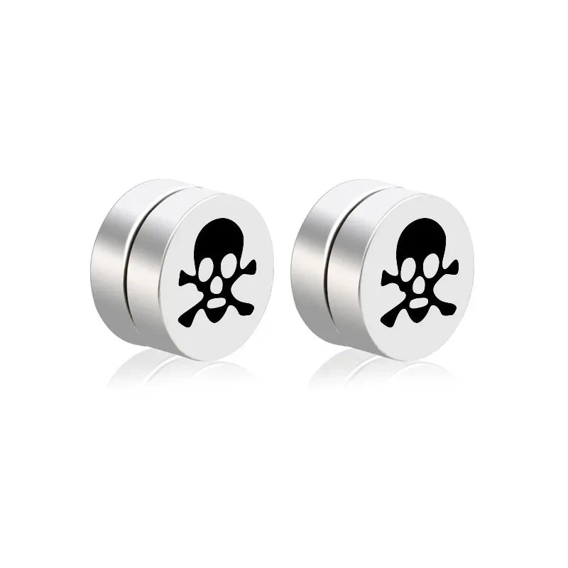 Mens Hip Hop Enamel Magnetic Earrings - Patterned Studs