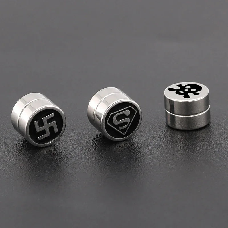 Mens Hip Hop Enamel Magnetic Earrings - Patterned Studs