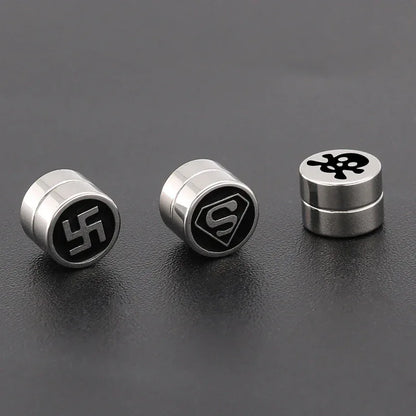 Mens Hip Hop Enamel Magnetic Earrings - Patterned Studs