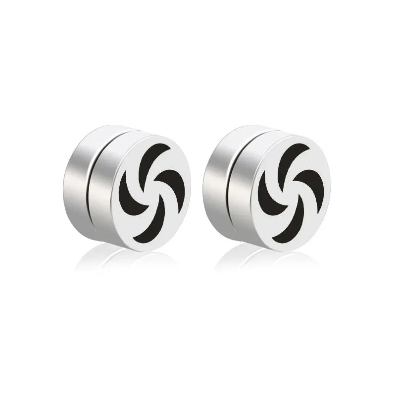 Mens Hip Hop Enamel Magnetic Earrings - Patterned Studs