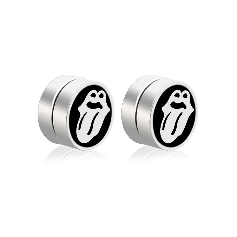 Mens Hip Hop Enamel Magnetic Earrings - Patterned Studs