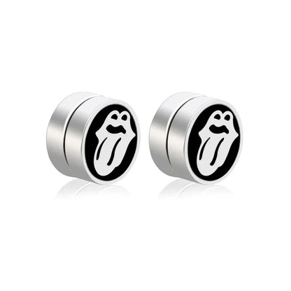 Mens Hip Hop Enamel Magnetic Earrings - Patterned Studs