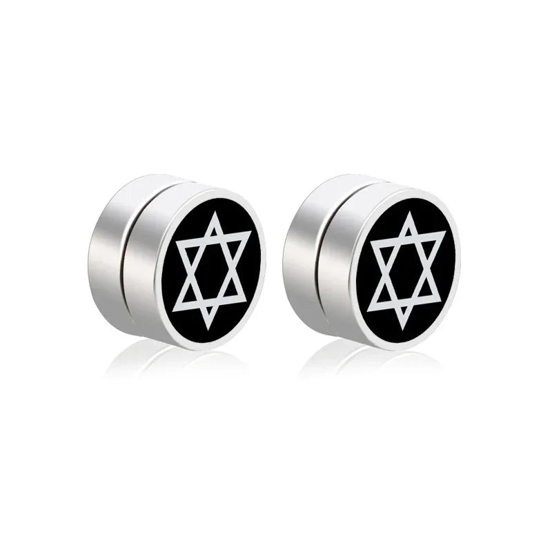 Mens Hip Hop Enamel Magnetic Earrings - Patterned Studs