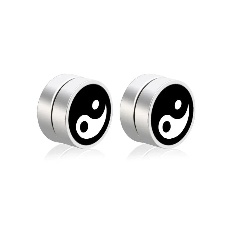 Mens Hip Hop Enamel Magnetic Earrings - Patterned Studs