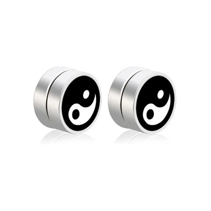 Mens Hip Hop Enamel Magnetic Earrings - Patterned Studs