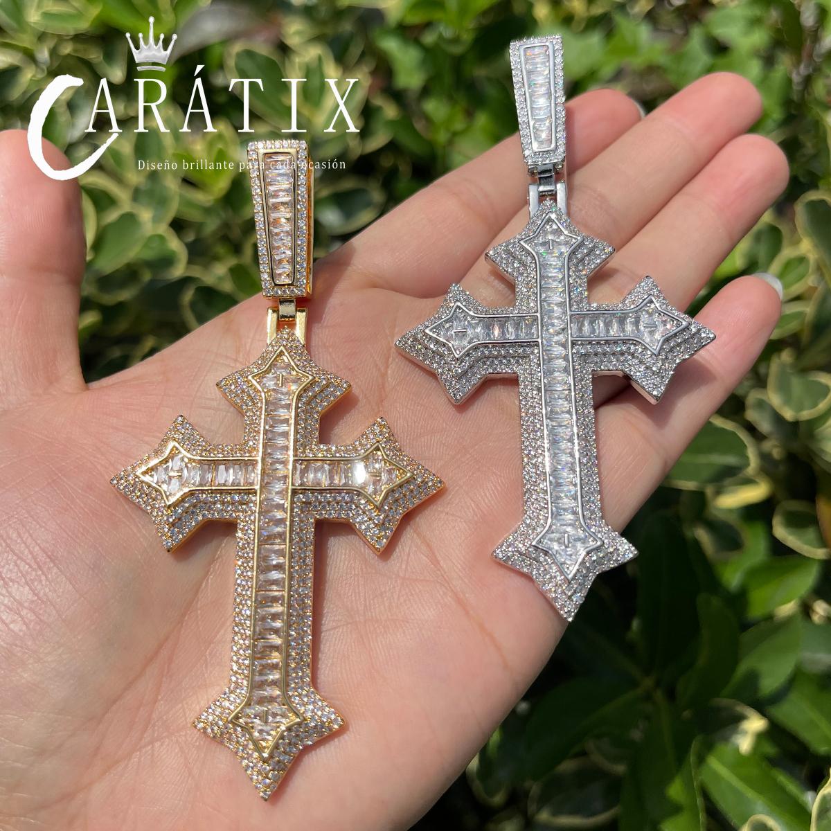 CARÁTIX Bubble Letter Iced Out Cross Necklace – Copper Hip Hop CZ Jewelry for Men & Women