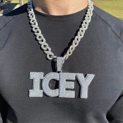 Two Layers Solid Clear Font Iced Out Personalized Custom Name Necklace Pendant - Luxury Custom Jewelry