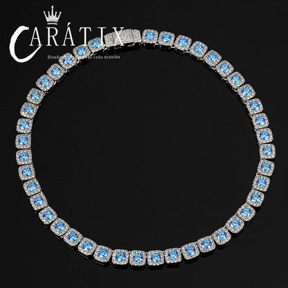 CARÁTIX - Hip Hop 5A+ CZ Stone Bing Iced Out 10mm Tennis Link Chain Chokers Necklaces for Men Women Rapper Jewelry Blue Yellow Stone Valentine's Day Gift for Men & Girls & Boys Mothers' Day Gift #Springtok