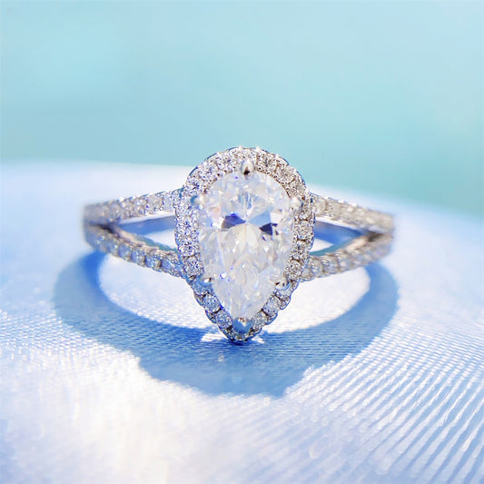 1 Carat Pear Cut Moissanite Ring | S925 Sterling Silver Teardrop Ring | Caratix