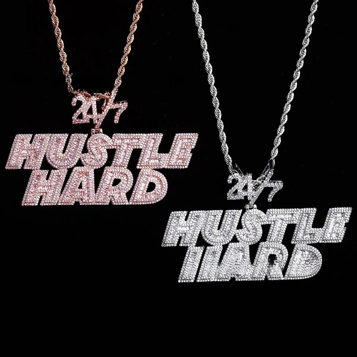 Iced Out "24/7" Bail Letter Pendant | Men's Real Copper CZ Necklace - CaratixJewelry