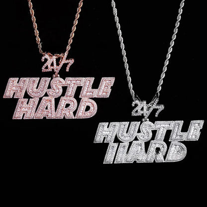 Iced Out "24/7" Bail Letter Pendant | Men's Real Copper CZ Necklace - CaratixJewelry