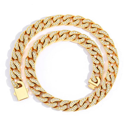 CARÁTIX 12mm Stainless Steel Cuban Link Chain Necklace – Bling Zircon Chunky Hip Hop Jewelry for Men & Women | 16–26 Inches