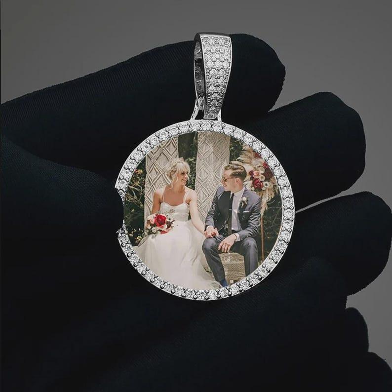 45mm Hip Hop Iced Out DIY Photo CZ Pendant Custom Picture Pendant Necklace Personalized Women Men Rapper Jewelry For Him Her - CaratixJewelry