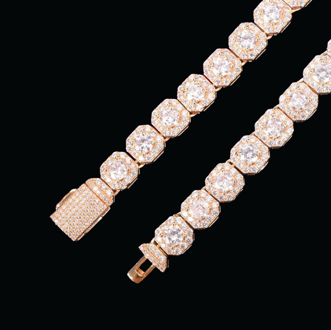 9MM Square Clustered Tennis Iced Out Diamond Necklace Chain – Luxury Hip Hop Jewelry for Men & Women