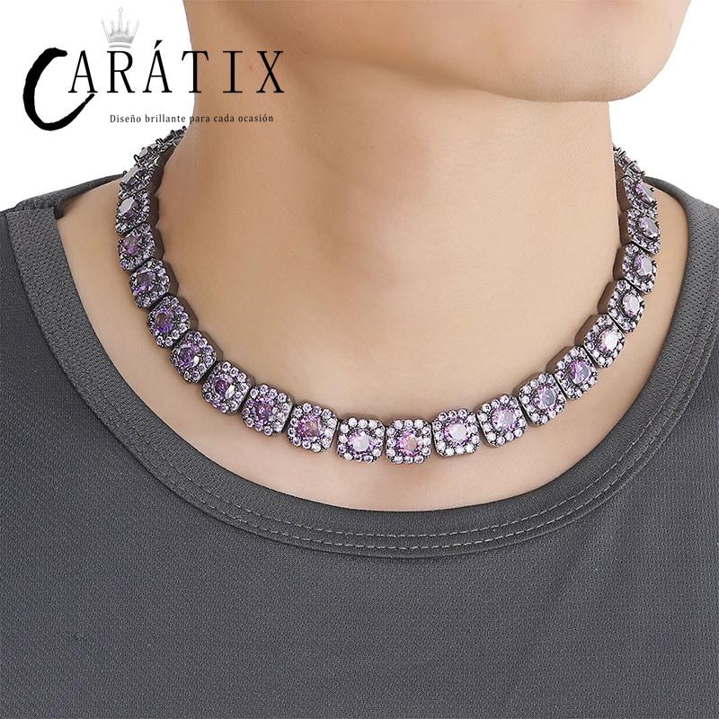 CARÁTIX Purple CZ Tennis Chain | 12mm Iced Out Square Link Bracelet & Necklace for Men