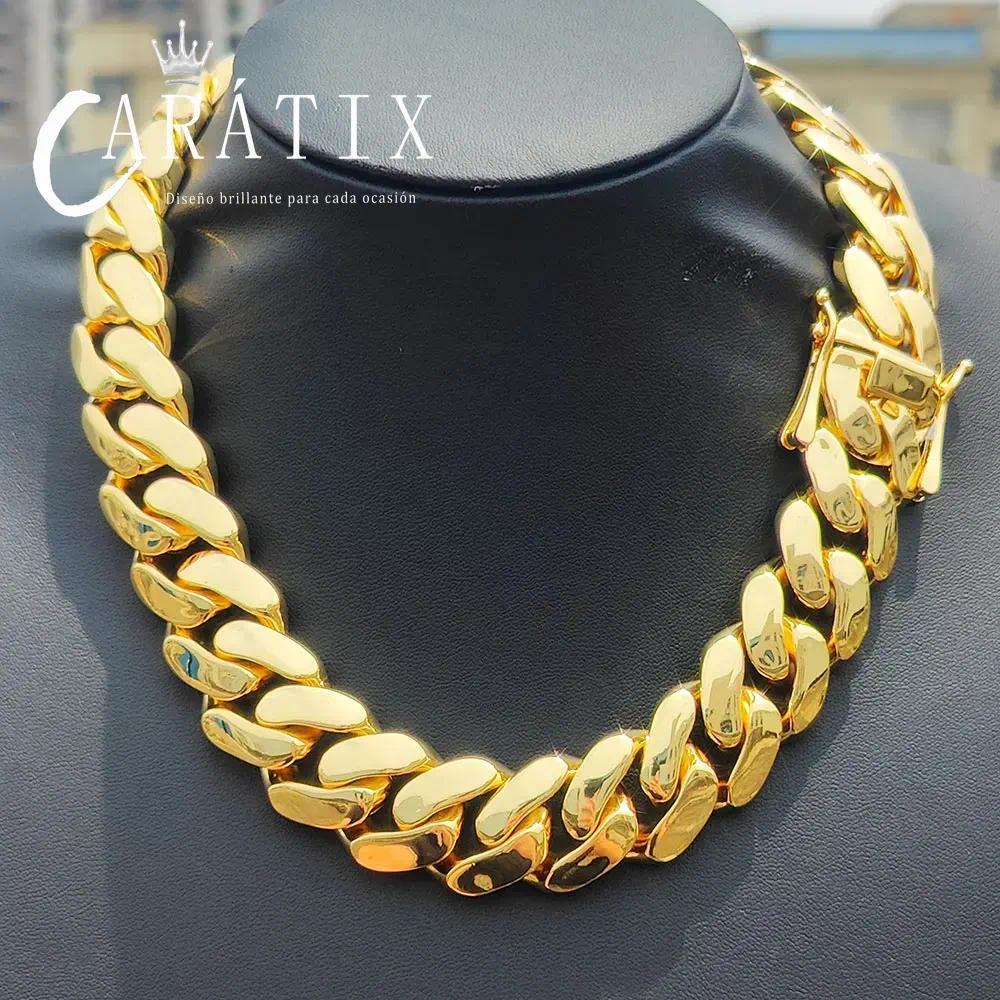 CARÁTIX - 22mm Brass Cuban Chain Luxury   Big Heavy Solid Miami Cuban Necklace For Men Valentine's Day Gift for Men & Girls & Boys Mothers' Day Gift #Springtok