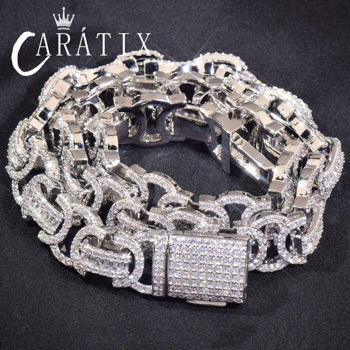CARÁTIX 13mm Double C Chino Link Chain Necklace – Iced Out Hip Hop Cuban Chain Jewelry for Men | Creative Bling Design