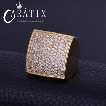 Caratix-Hip Hop Curved Large Square Lee Ring Real Electroplating Fashion Personality Hipster Ring High Quality Hip Hop Ring