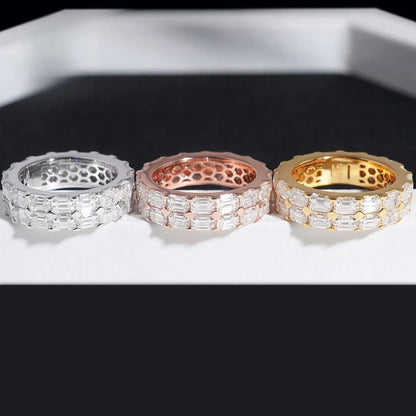 Emerald-Cut Moissanite Ring | S925 Silver Unisex Iced Out Hip Hop Fashion Jewelry - CaratixJewelry