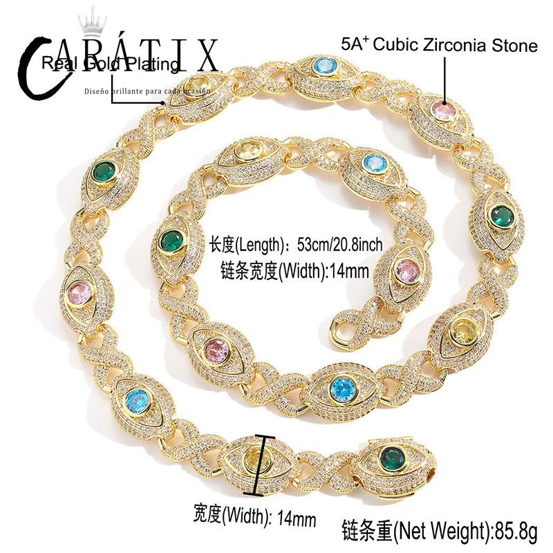 CARÁTIX Hip Hop Round Cuban Chain Necklace – Colorful CZ Iced Out Infinity Link Jewelry for Men & Women