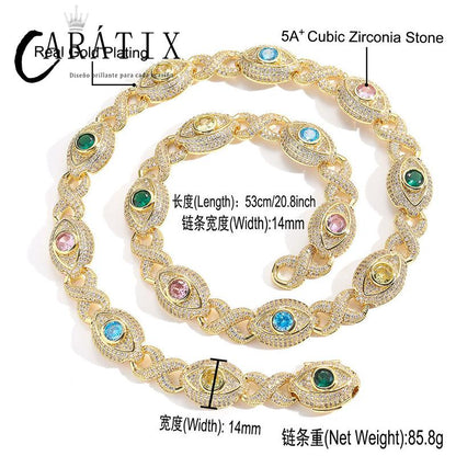 CARÁTIX Hip Hop Round Cuban Chain Necklace – Colorful CZ Iced Out Infinity Link Jewelry for Men & Women
