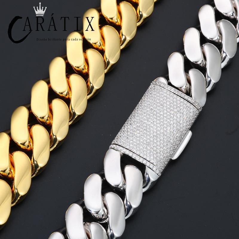 CARÁTIX 20mm Iced Out Cuban Link Chain Necklace – Heavy CZ Rhombus Hip Hop Bling Jewelry for Men | Rapper Curb Choker Gift