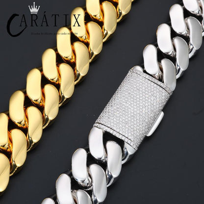 CARÁTIX 20mm Iced Out Cuban Link Chain Necklace – Heavy CZ Rhombus Hip Hop Bling Jewelry for Men | Rapper Curb Choker Gift
