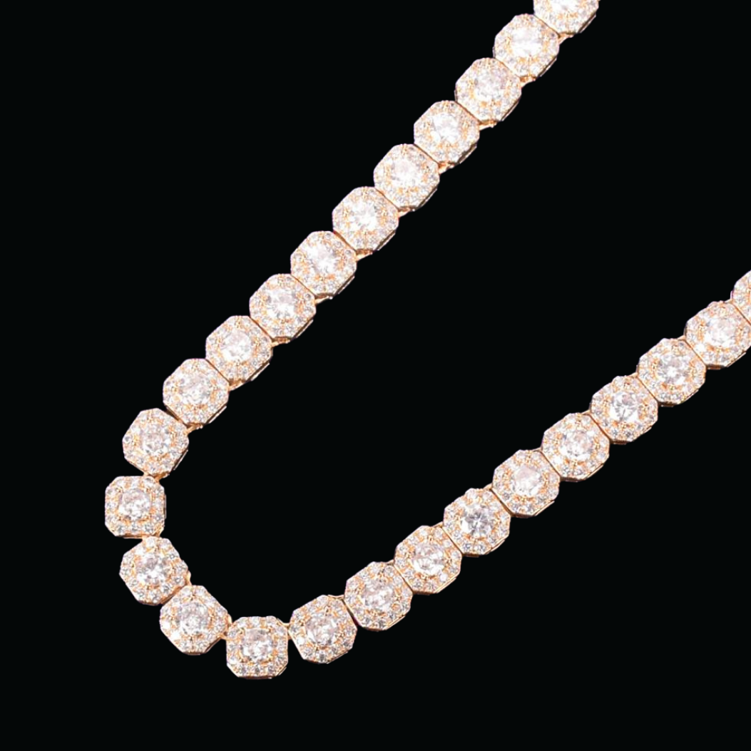 9MM Square Clustered Tennis Iced Out Diamond Necklace Chain – Luxury Hip Hop Jewelry for Men & Women