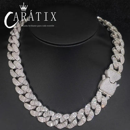 CARÁTIX 18MM 3-Row Cuban Chain Necklace – Thick CZ Prong Hip Hop Choker for Men & Women