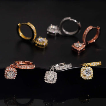 S925 Silver Moissanite Square Bag Design Hoop Earrings - CaratixJewelry