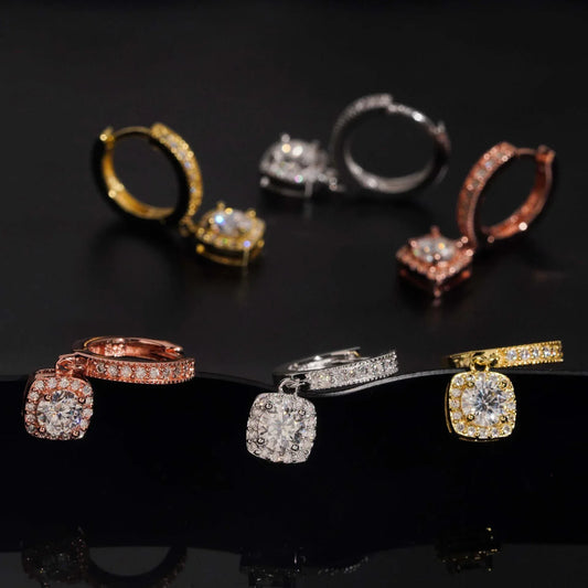 S925 Silver Moissanite Square Bag Design Hoop Earrings - CaratixJewelry