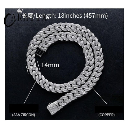 CARÁTIX – 14mm Iced Out 3-Row Round Cuban Miami Link Chain Necklace | Hip Hop CZ Cuban Chain for Men & Women