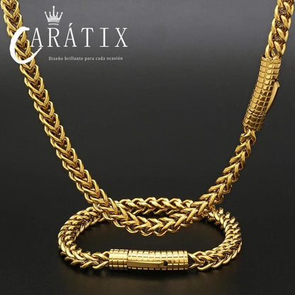 CARÁTIX - Hip Hop Stainless Steel PVD Plated Franco Chain 6MM Polishing Clasp Necklace Stainless Steel  Bracelet Women Mens Jewelry Valentine's Day Gift for Men & Girls & Boys Mothers' Day Gift #Springtok