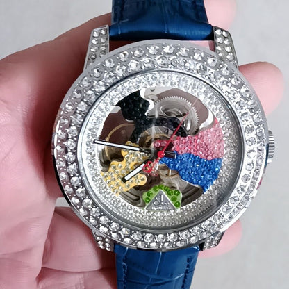 Luxury Mechanical Iced Out Watch Big Face Leather | Caratix