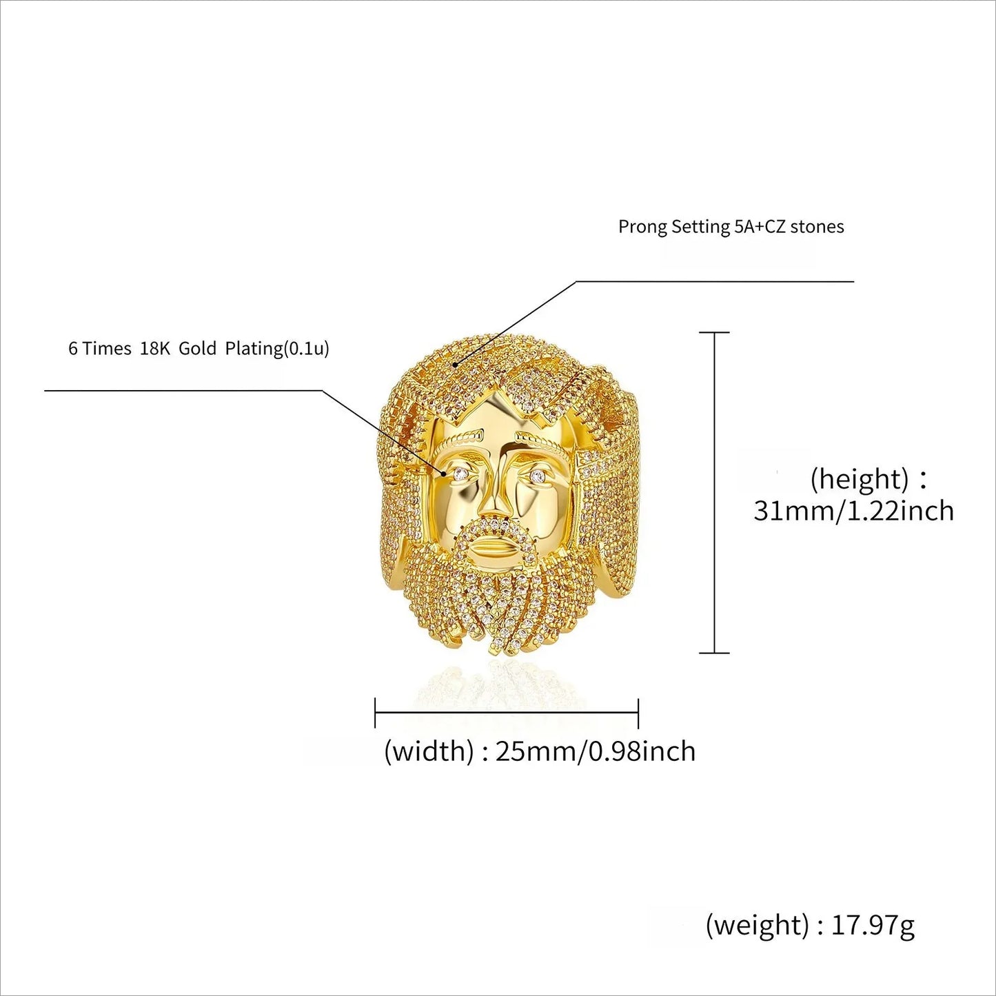 Relief Portrait Men's Ring | 5A Grade Zirconia Gold Band | Caratix