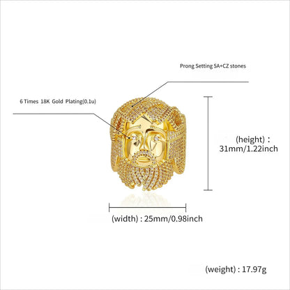 Relief Portrait Men's Ring | 5A Grade Zirconia Gold Band | Caratix