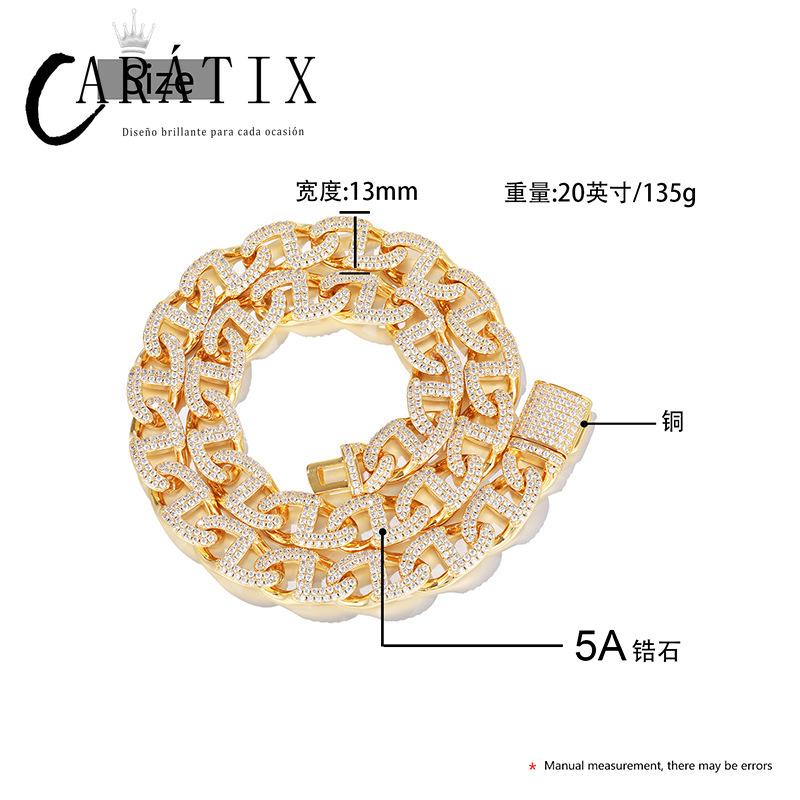 CARÁTIX 13mm Geometric Box Lock Chain | 5A+ CZ Iced Out Hip Hop Cuban Necklace for Men