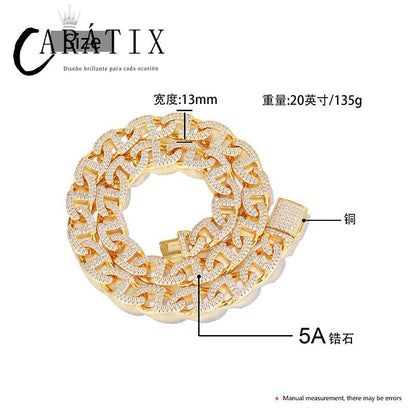 CARÁTIX 13mm Geometric Box Lock Chain | 5A+ CZ Iced Out Hip Hop Cuban Necklace for Men