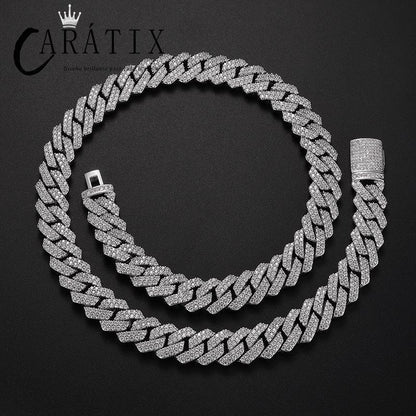 CARÁTIX 14mm Square Cuban Link Chain Necklace – 5A CZ Iced Out Hip Hop Bling Jewelry for Men | Solid Rapper Gift - CaratixJewelry