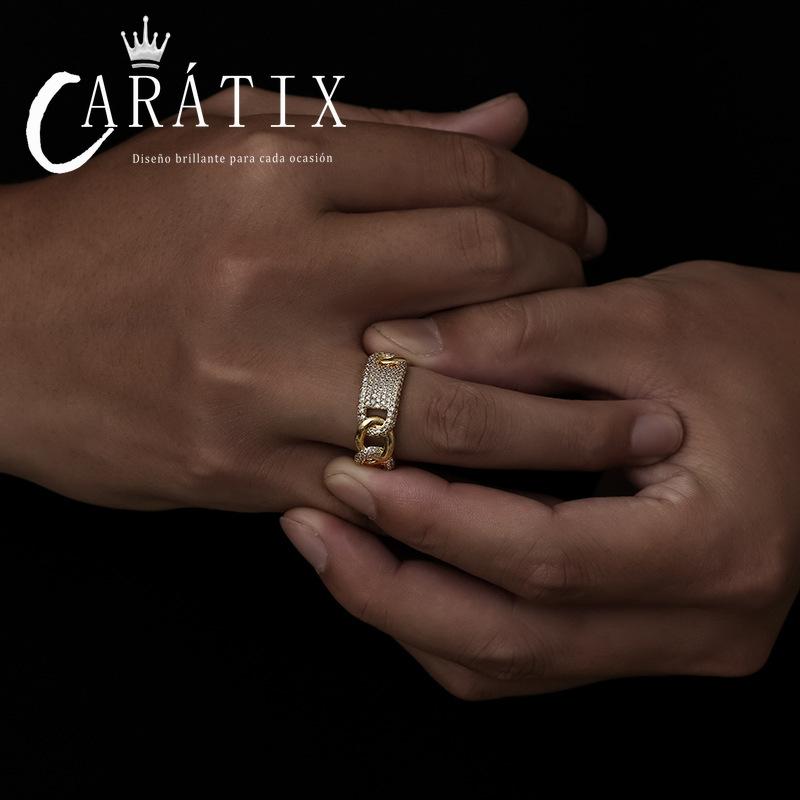 Caratix-Trend Pig Nose Ring Hip Hop Dense Zircon Stylish Simple Personality Ring Hiphop Jewelry High Quality Hip Hop Ring