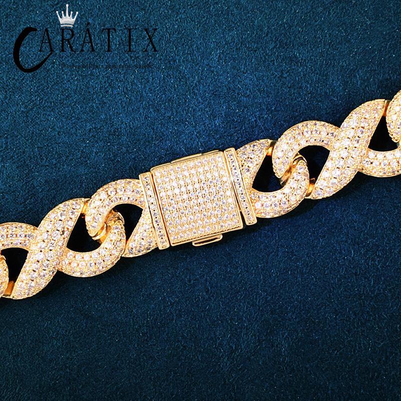 CARÁTIX - 15mm Hip Hop 5A+ CZ Stone Bling Iced Out Infinity Round Cuban Link Chain Necklace for Men Rapper Jewelry Golden Silver Color Valentine's Day Gift for Men & Girls & Boys Mothers' Day Gift #Springtok