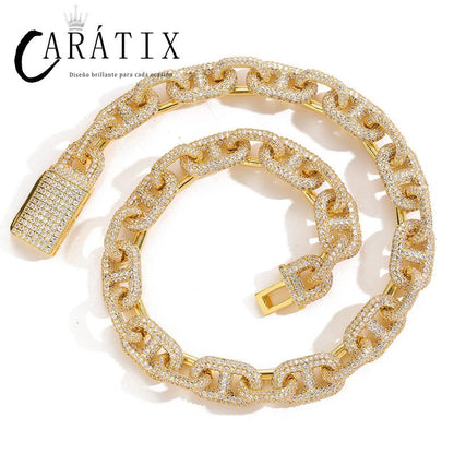 CARÁTIX Pig Nose Link Chain | 5A+ CZ Iced Out Hip Hop Necklace for Men (7"-24")