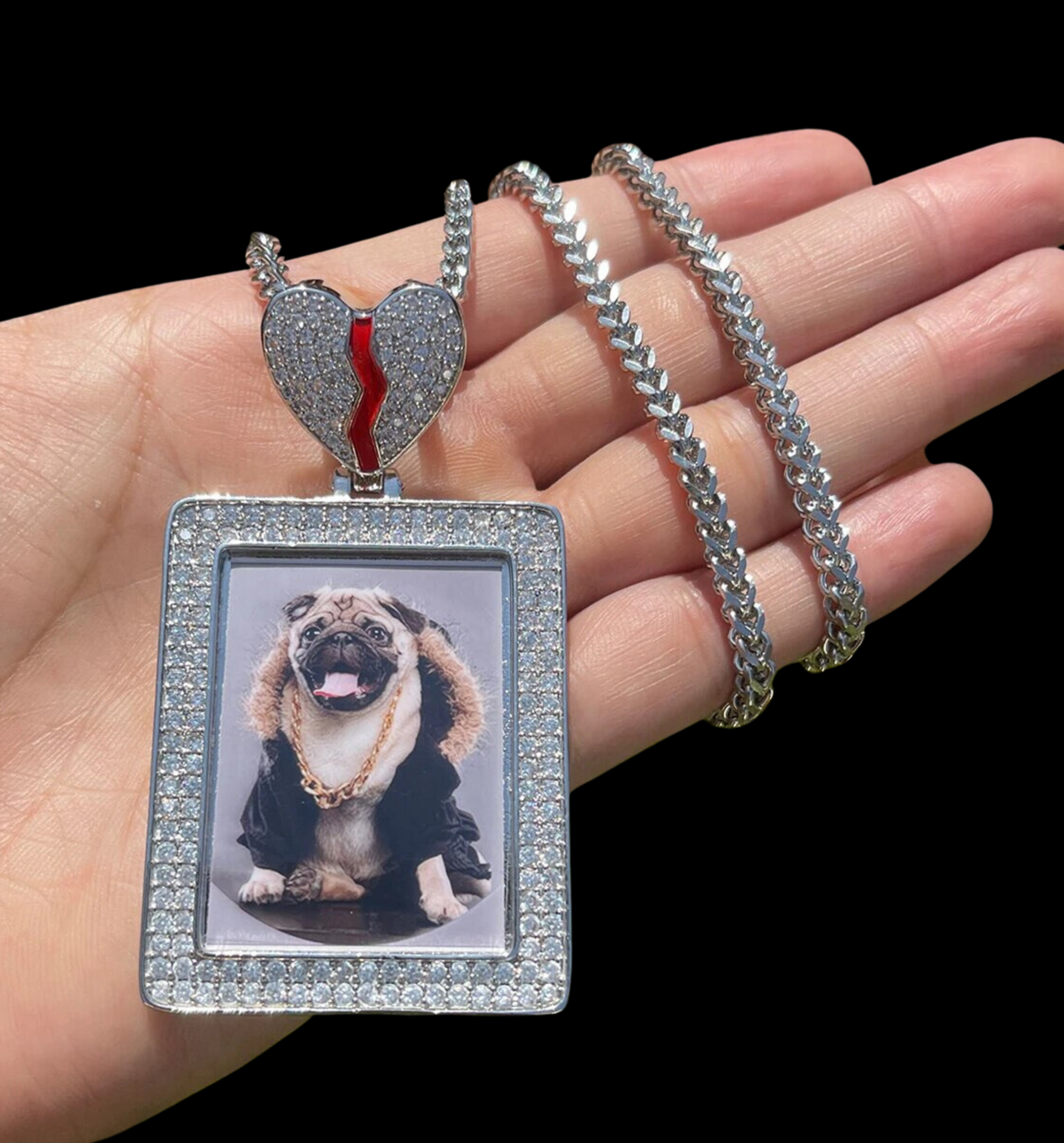 Rectangle Broken Heart Custom Photo Picture Pendant Necklace 