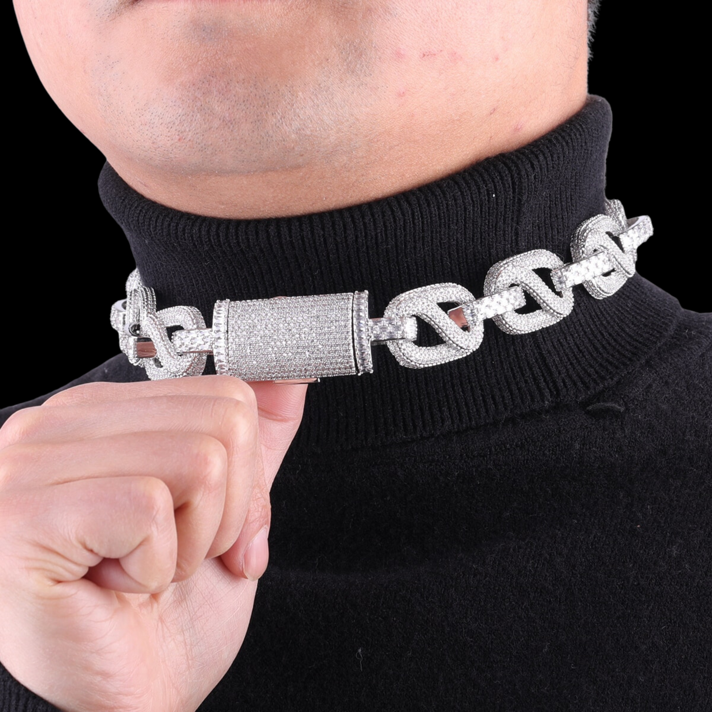 20MM Baguette and Stones Infinity Iced Out Diamond Necklace Chain – Luxury Hip Hop Jewelry for Men & Women