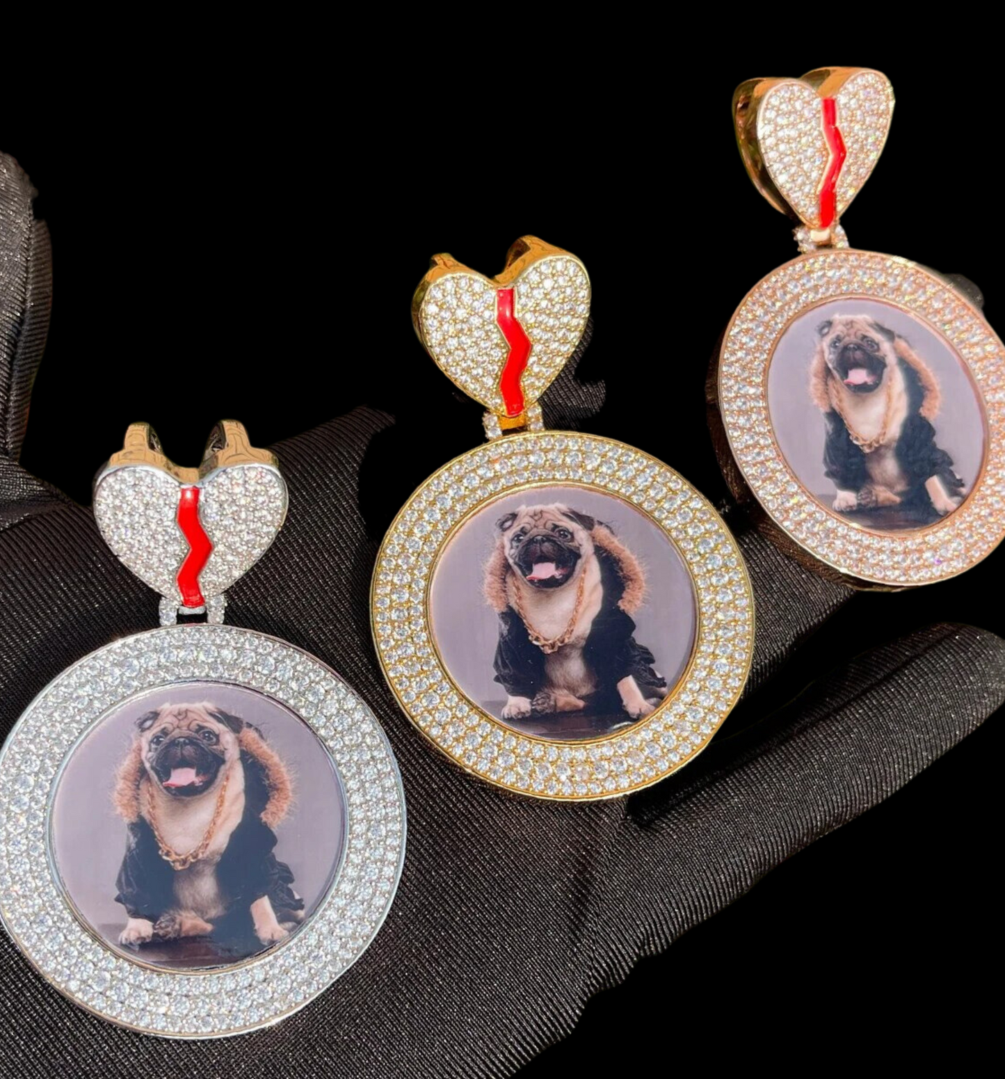 Triple Tennis Broken Heart Custom Photo Pendant Necklace – Iced Out Hip Hop Jewelry