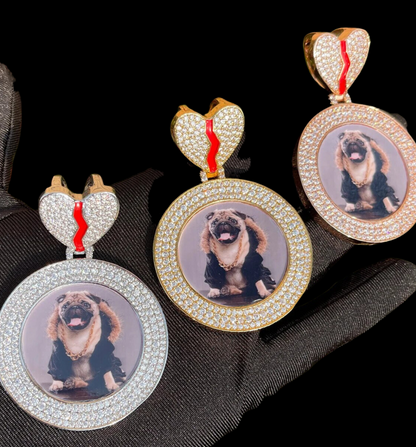 Triple Tennis Broken Heart Custom Photo Pendant Necklace – Iced Out Hip Hop Jewelry