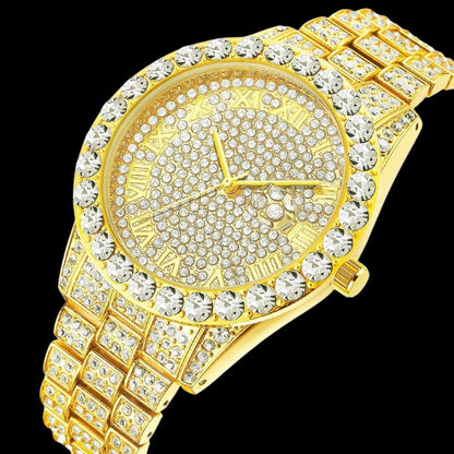 Roman Numerals Fully Stoned Dial Iced Out Diamond Watch – Luxury Hip Hop Jewelry Watch for Men