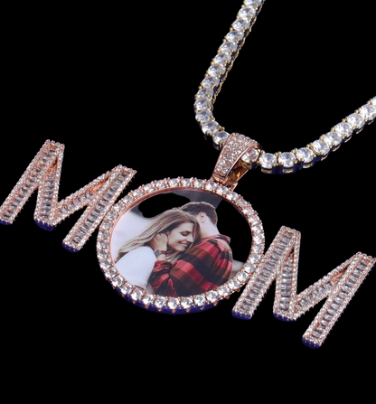 Mom Letters Custom Photo Pendant Necklace – Personalized Iced Out Picture Jewelry Gift for Women